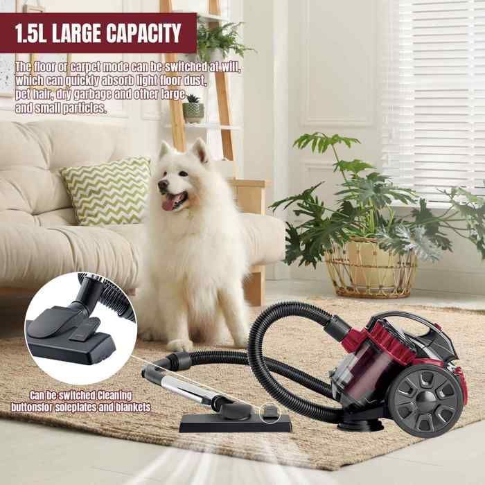Aspirateur sans sac 2600 W, Aspirateur 1.5L, filtration multicyclonique, aspirateur filaire sols durs, tapis et poils d'animaux