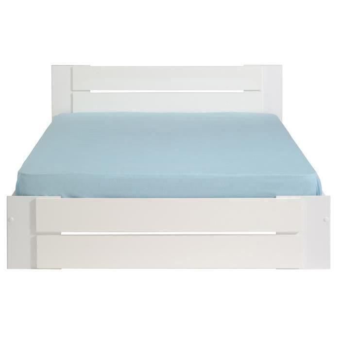 Cama para adultos PARISOT - Estilo contemporáneo - Decoración en blanco y blanco brillante - 140 x 190 cm - EDEN