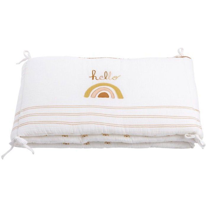 Protector de cuna ajustable - SAUTHON - SUNLIGHT - 100% algodón - Color crudo con estampado arcoíris
