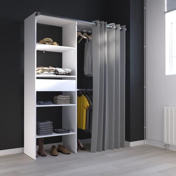 Cabina armadio ARTIC - L143,5 x P48 x H181,9 cm - Tenda bianca e grigia - Prodotta in Francia