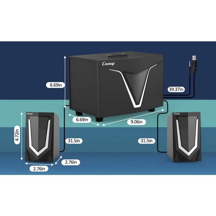 PC speakers with subwoofer - SVATV - 23cm subwoofer - 12cm satellite speakers - Bluetooth - AUX - RGB LED effects