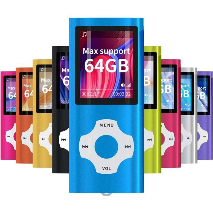 Reproductor MP3/MP4 - SUTEO - Azul oscuro - Pantalla LCD de 1,8 pulgadas - Ranura para tarjeta de memoria de 128 GB - Radio FM