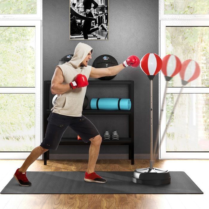 Saco de boxeo independiente HOMCOM, altura ajustable de 126 a 144 cm, con guantes, bomba y base lastrada, color rojo.