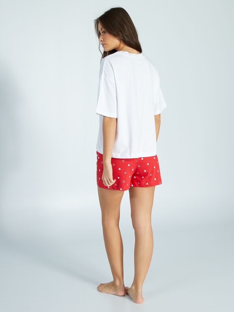 Pijama curto com estampa de coração - Dia dos Namorados - VERMELHO