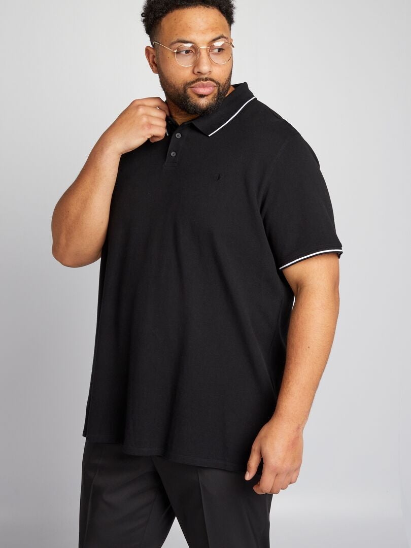 Camisa polo de algodão contrastante - preta