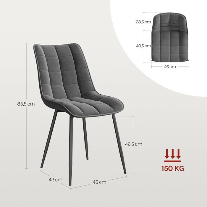 WOLTU Lot de 2 Chaises de salle à manger, Chaise de cuisine,Chaises scandinaves Siège en velours Pieds en métal, Gris foncé