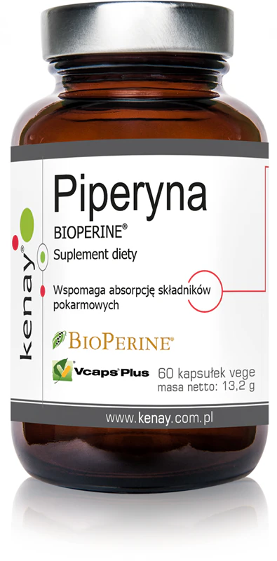 Cápsulas de suplemento alimentar Kenay Piperine BIOPERINE® para controle de peso e metabolismo de gordura.
