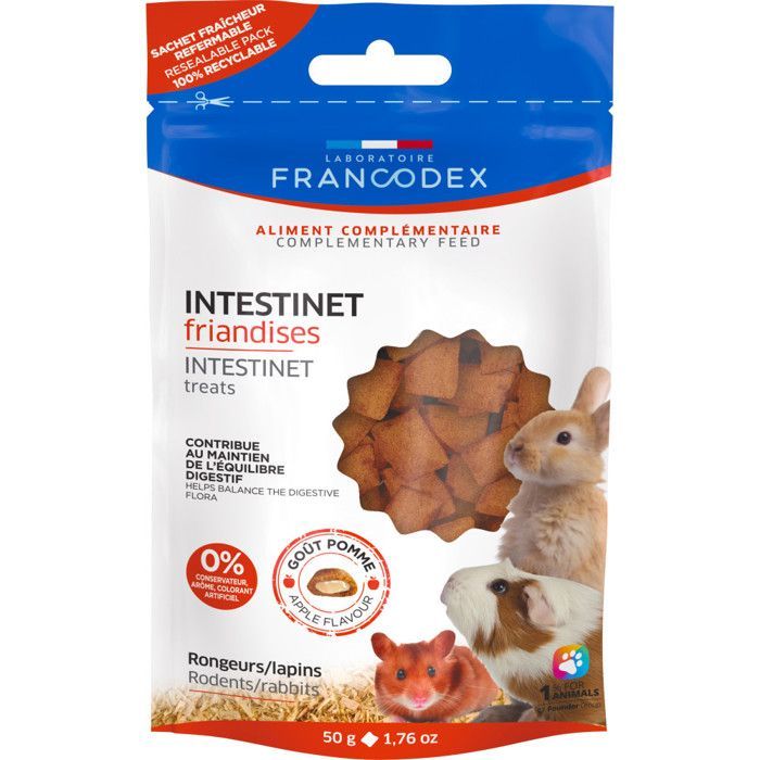Golosinas - FRANCODEX - Intestino - 50 g - Prebióticos - Para conejos y roedores