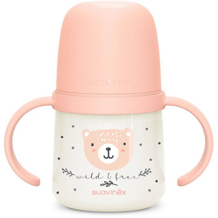 Babyfles met handvatten - SUAVINEX - NIGHT&DAY WILD&FREE - 150 ml - 6 maanden en ouder - Roze