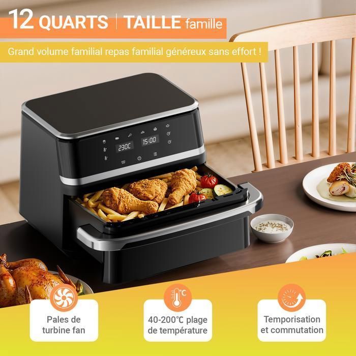 Vulcanterre Airfryer - BW8020D - Inhoud 12 liter - Meerdere kookprogramma's - Metalen binnenkant - LED-display
