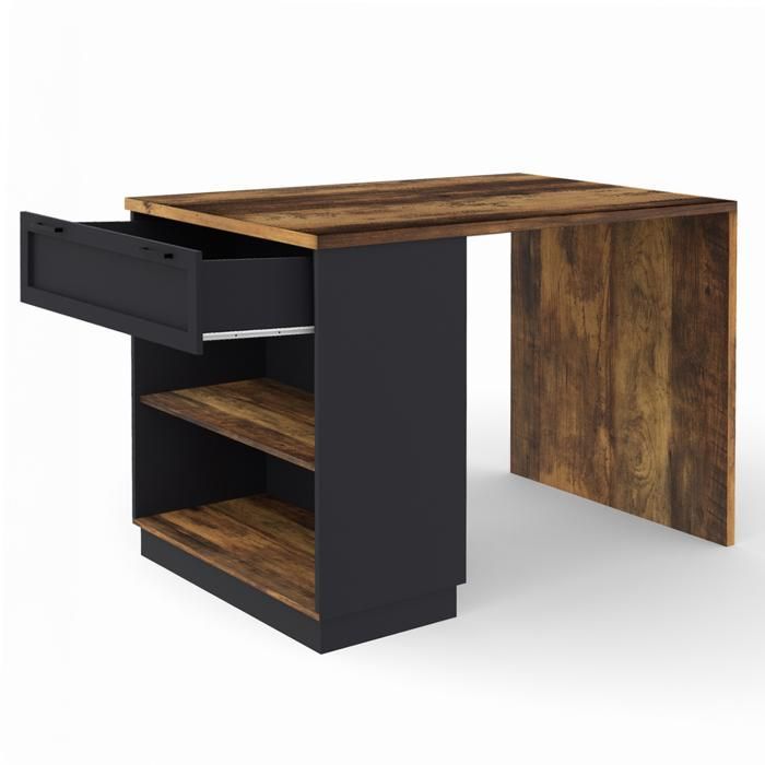 IDMARKET VITO Mesa alta tipo isla de 130 cm con efecto madera oscura y color negro para 4 personas HAWKINS