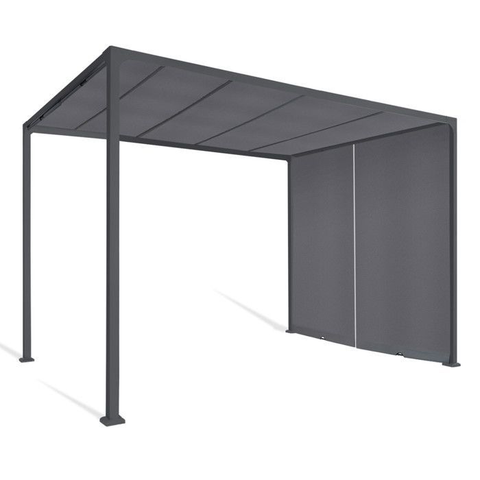 Pérgola corredera IDMARKET de 2 lados, 3x3 m, cenador de jardín, lona gris antracita