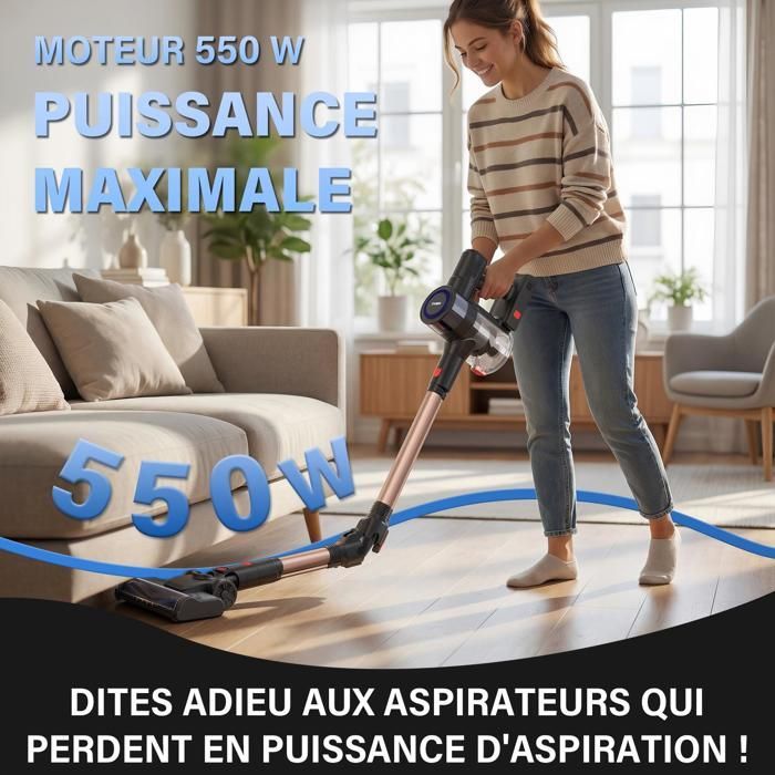 Aspiradora de mano STANOW - 45000Pa/550W - Plegable 180° - 40 min de autonomía - Cepillo antienredos