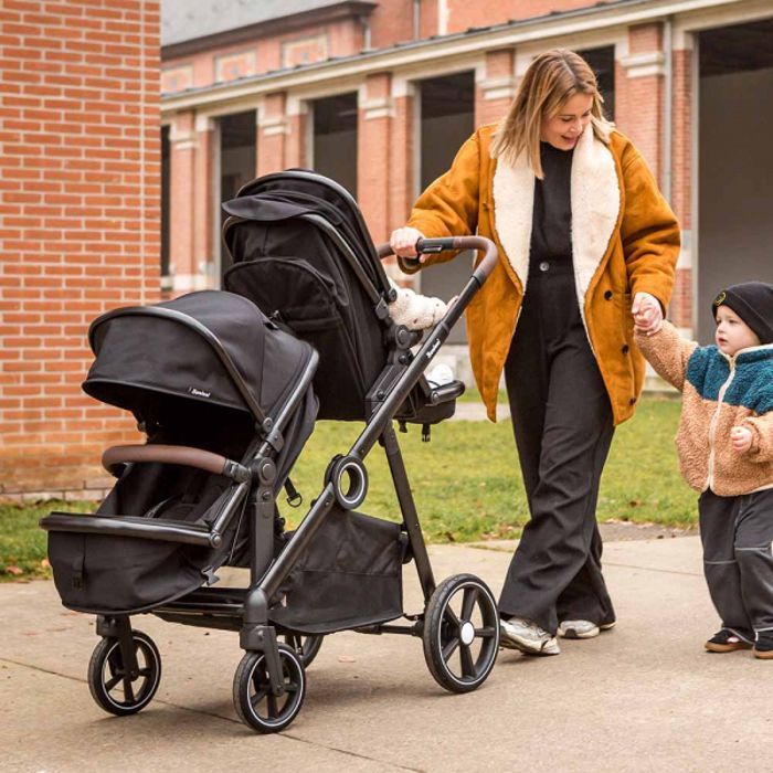 Baninni Luiz XL Poussette Double Noir - Solution Innovante avec Sièges Convertibles Extra Spacieux de la Naissance à 22 kg