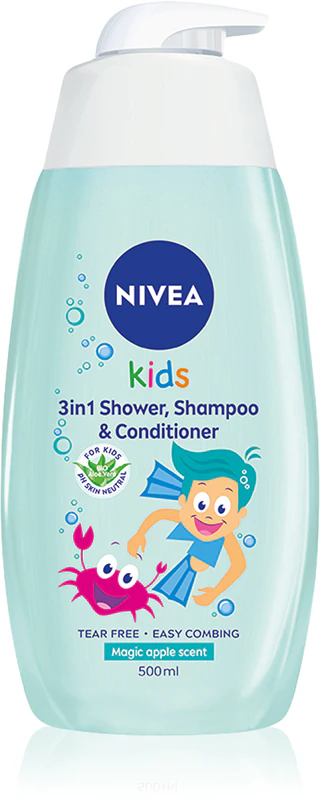 NIVEA Kids Magic Apple jemný sprchový gél a šampón pre deti 3 v 1