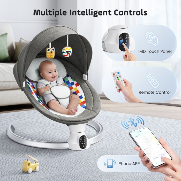 Baby bouncer, electric baby swing from birth to 6 months, with 5 swing speeds, 5-point safety harness