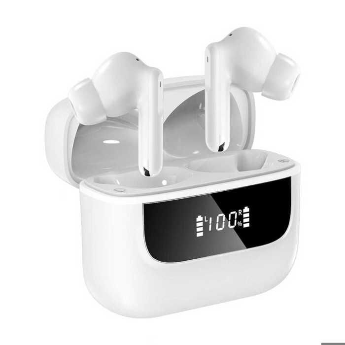 TOPESCT Écouteur Sans Fil Bluetooth 5.4 ANC et ENC Casque Étanche IPX7 Stéréo 36H d'Autonomie Micro Intégré (Blanc)
