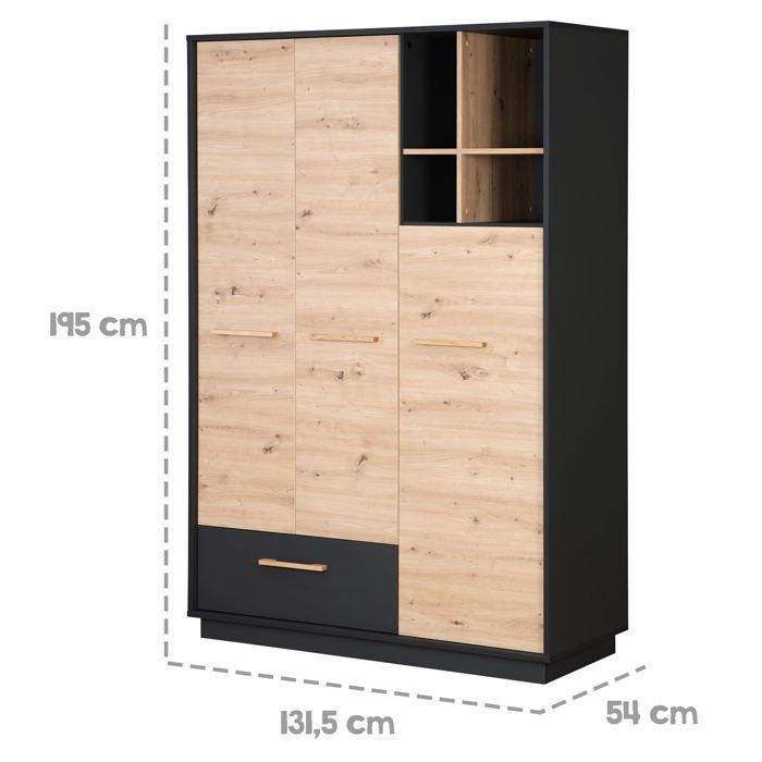 Conjunto completo de habitación infantil Lenn: cuna convertible de 70x140 cm + cambiador + armario de 3 puertas - ROBA