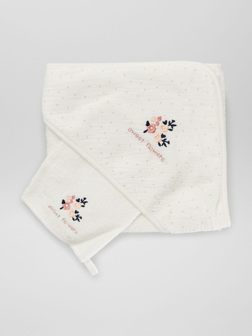 Capa de baño + guante de baño - 2 piezas - BLANCO