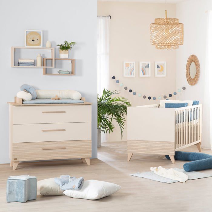 Umbaubares Kinderbett/Jugendbett – 70 x 140 cm – SIDNEY – Eiche/Beige
