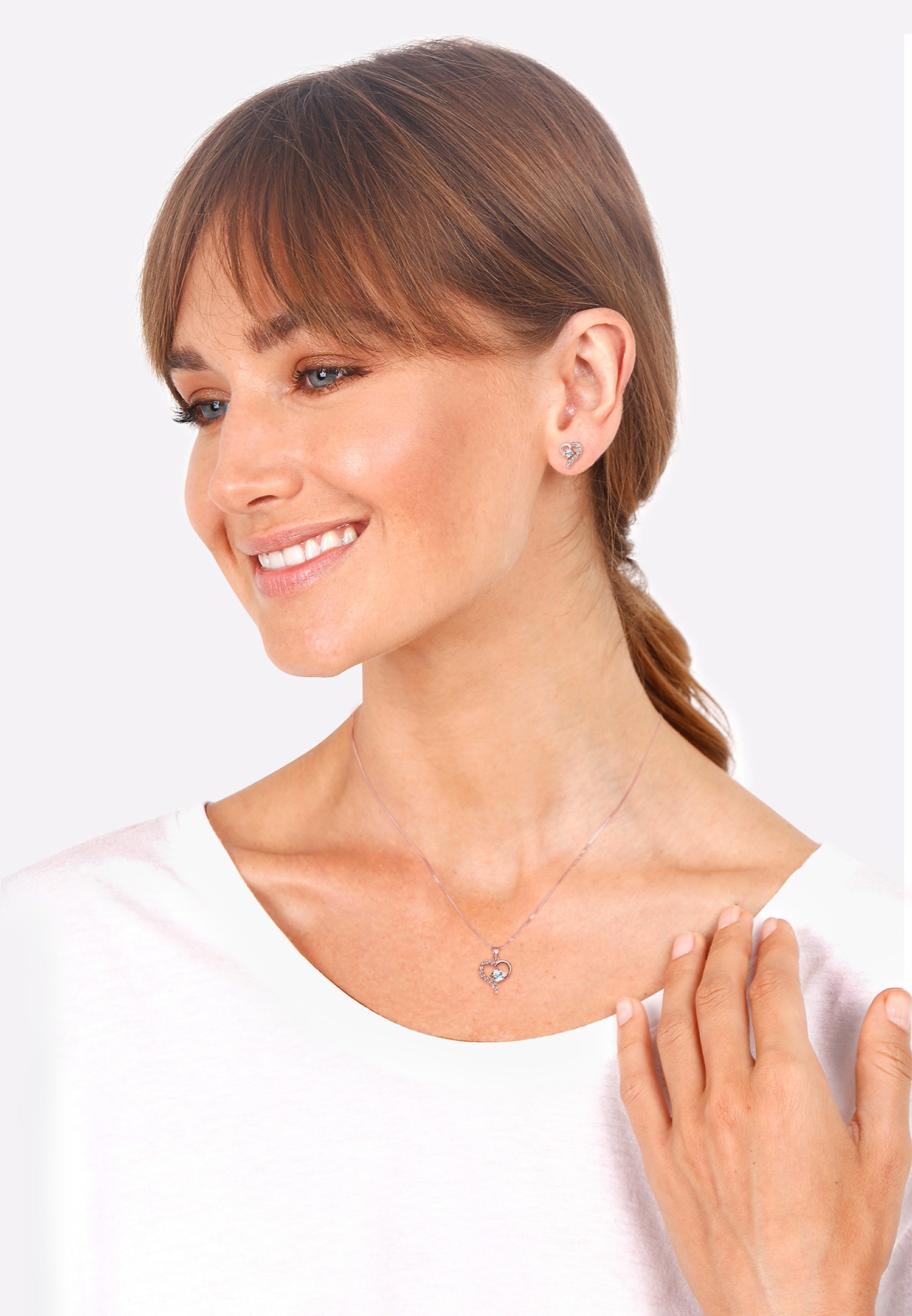 Elli Femmes Cœur pendentif set clous d'oreilles avec cristaux en argent sterling 925