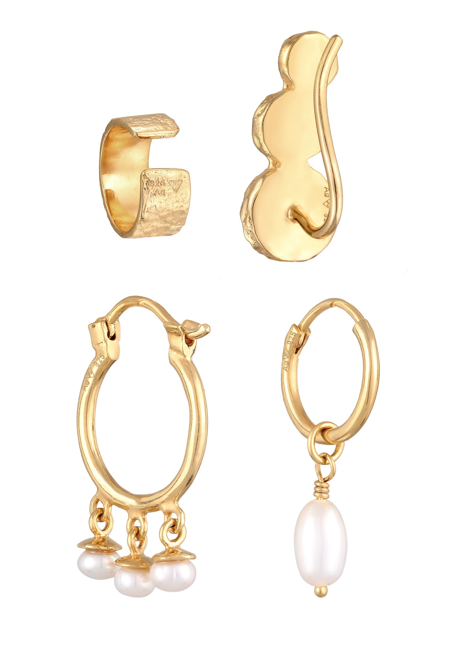 Elli Femmes Earcuff Créole Earclimber Set élégant avec Perles de Culture d'Eau Douce en argent sterling 925