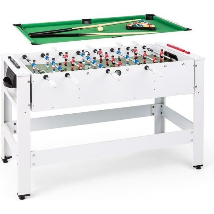 Table de jeux 2-en-1 Klarfit Spin : Babyfoot & billard - Blanc