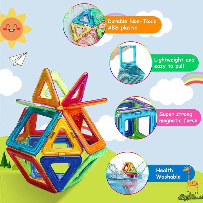 Conjunto de 38 peças de blocos de construção magnéticos - Brinquedo de encaixe para crianças de 3 a 8 anos, meninos e meninas.