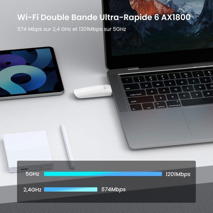 Tenda U18 Clé WiFi 6 AX1800, Adaptateur Double Bande 2,4/5GHz,USB 3.0, MU-MIMO, Compatible Windows 11/10