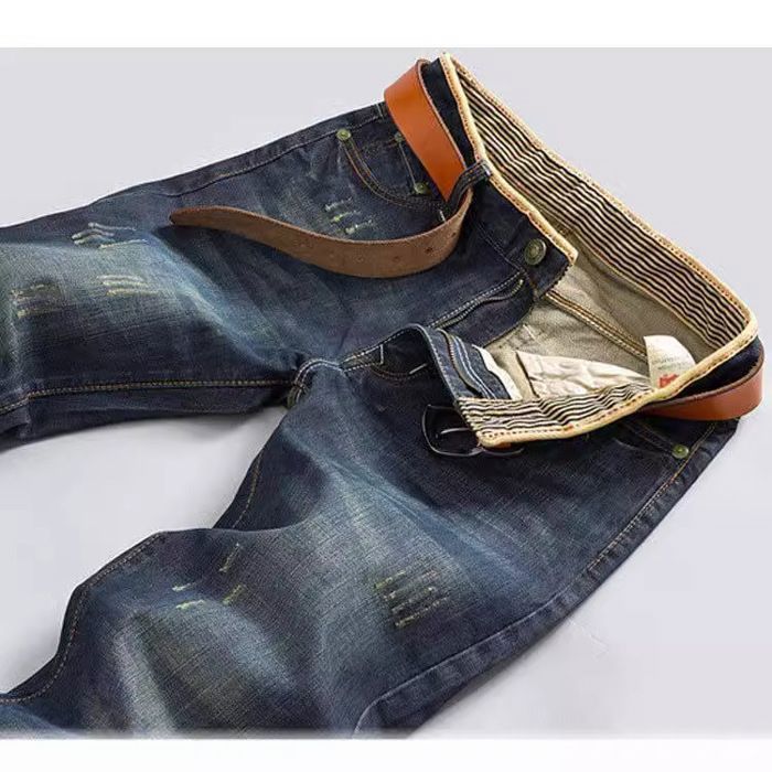 Pantalones vaqueros FUNMOON para hombre - Corte ajustado - Azul - Corte recto - Ajuste casual/urbano/para actividades al aire libre