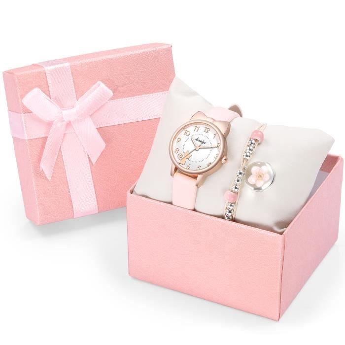 Reloj y pulsera para niña - Set de regalo - Lindo gato 2021 Marca Quartz Resistente al agua Rosa