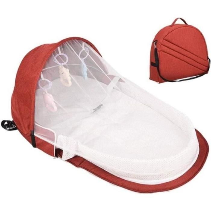 Cuna plegable para bebé, cuna de viaje portátil para recién nacidos, nido para dormir con mosquitera y juguetes, color rojo.