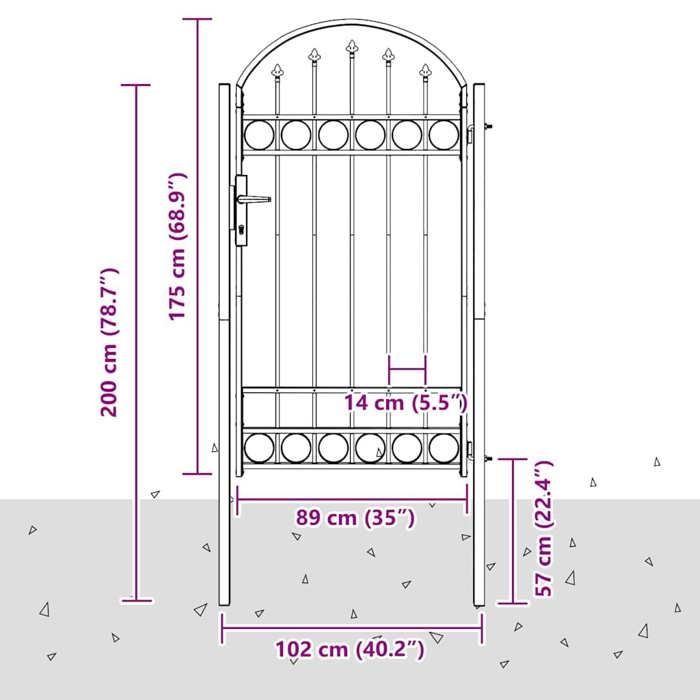 RUIG* CHIC Portail entrée Porte Jardin - KENNETH - Porte de Clôture Gris 100 x 175 cm Acier peint par poudre 371079