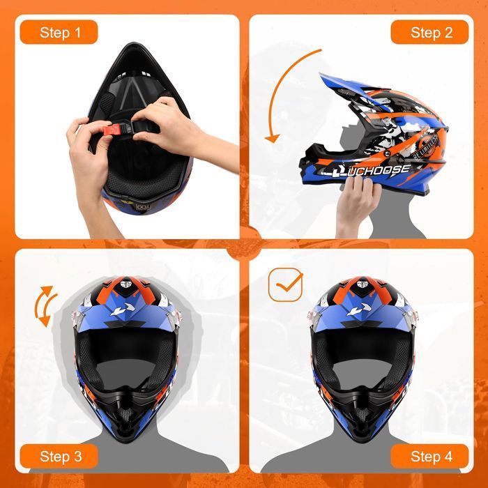 Casque Moto Integral VTT Casque Moto Cross pour Casque Intégral Tout-Terrain Four Seasons avec Lunettes Et Gants, Bleu-noir M