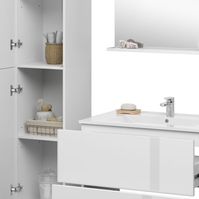 Juego de muebles de baño Izan de 4 piezas con armario alto, blanco, Vicco 41540