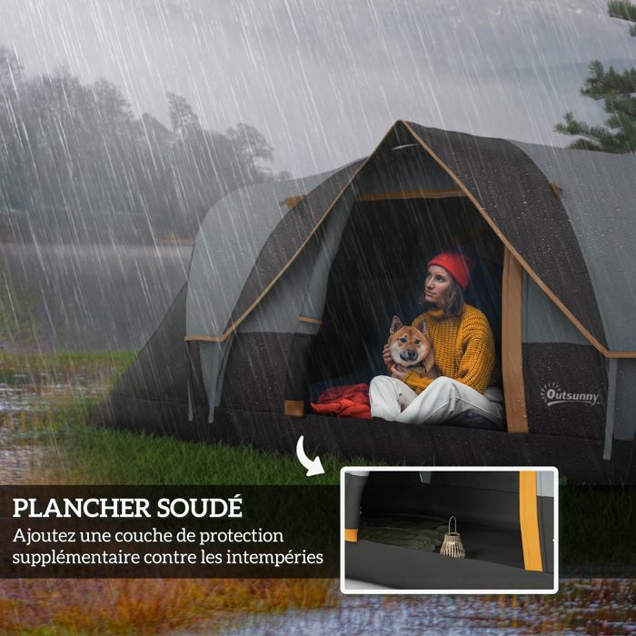 Tienda de campaña familiar Outsunny para 5-6 personas - Impermeable, ligera, ventilada, fácil de montar - Puerta, 2 ventanas - Gris claro