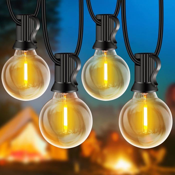 Guirnalda de luces LED para exteriores de 20 m/30 m - 30+2 bombillas G40, Plug&Play, irrompible, conectable [Blanco cálido]