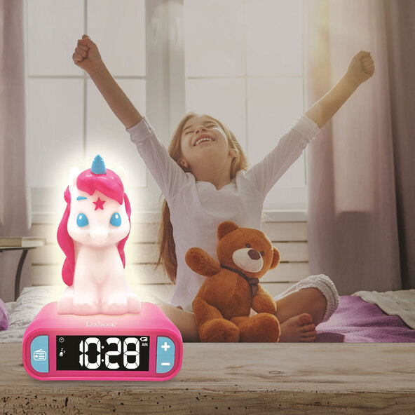 Digital children's alarm clock unicorn, with 3D night light figure