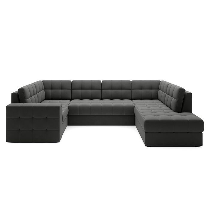 Nappa - Canapé panoramique d'angle gauche 7 places convertible avec coffre en velours - Gris