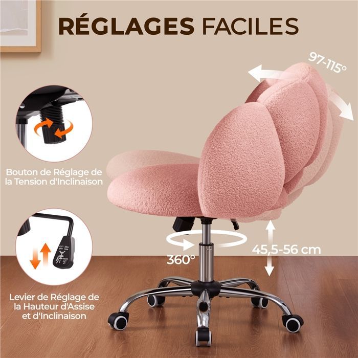 Silla de oficina Yaheetech Cloud Design en tela bouclé con respaldo elástico y asiento regulable en altura, color rosa.