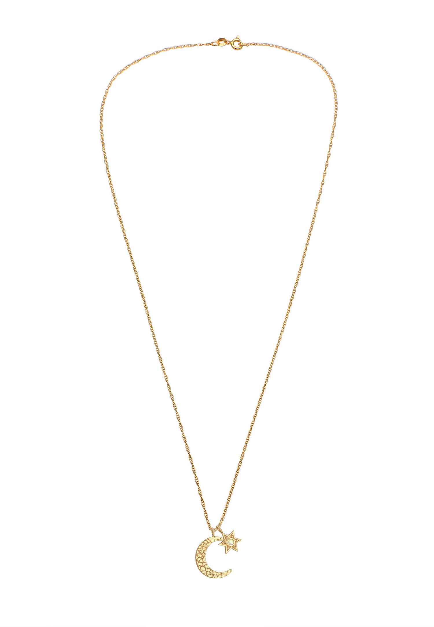 Elli Femme demi-lune étoile pendentif Astro avec opale synthétique en argent sterling 925 plaqué or