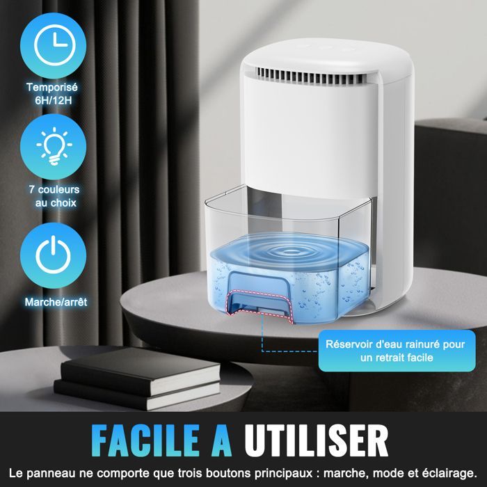 Brillsten Dehumidifier 1L - 1000 ml/day, 7 LED colours, Sleep Mode 30 dB, up to 28 m²