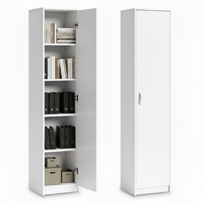 Armoire de rangement 1 porte - 40x35x180 cm - Armoire bureau chambre 4 étagères - Meuble de rangement multi-usages - Blanc