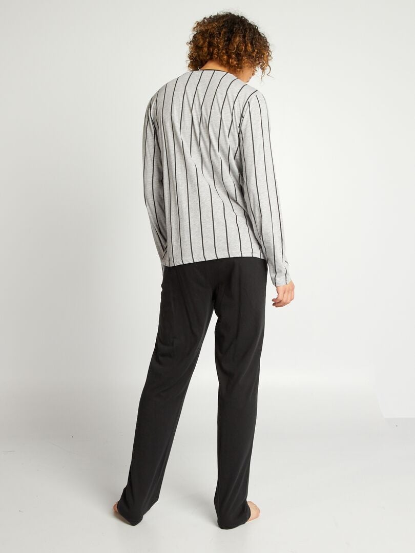 Pijama de malha estilo esportivo - 2 peças - cinza/preto