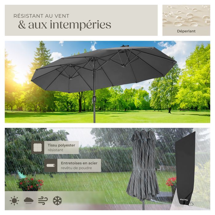 Parasol - TECTAKE - SILIA in hoogte verstelbare aluminium parasol 460 x 270 cm met UV-bescherming - Grijs