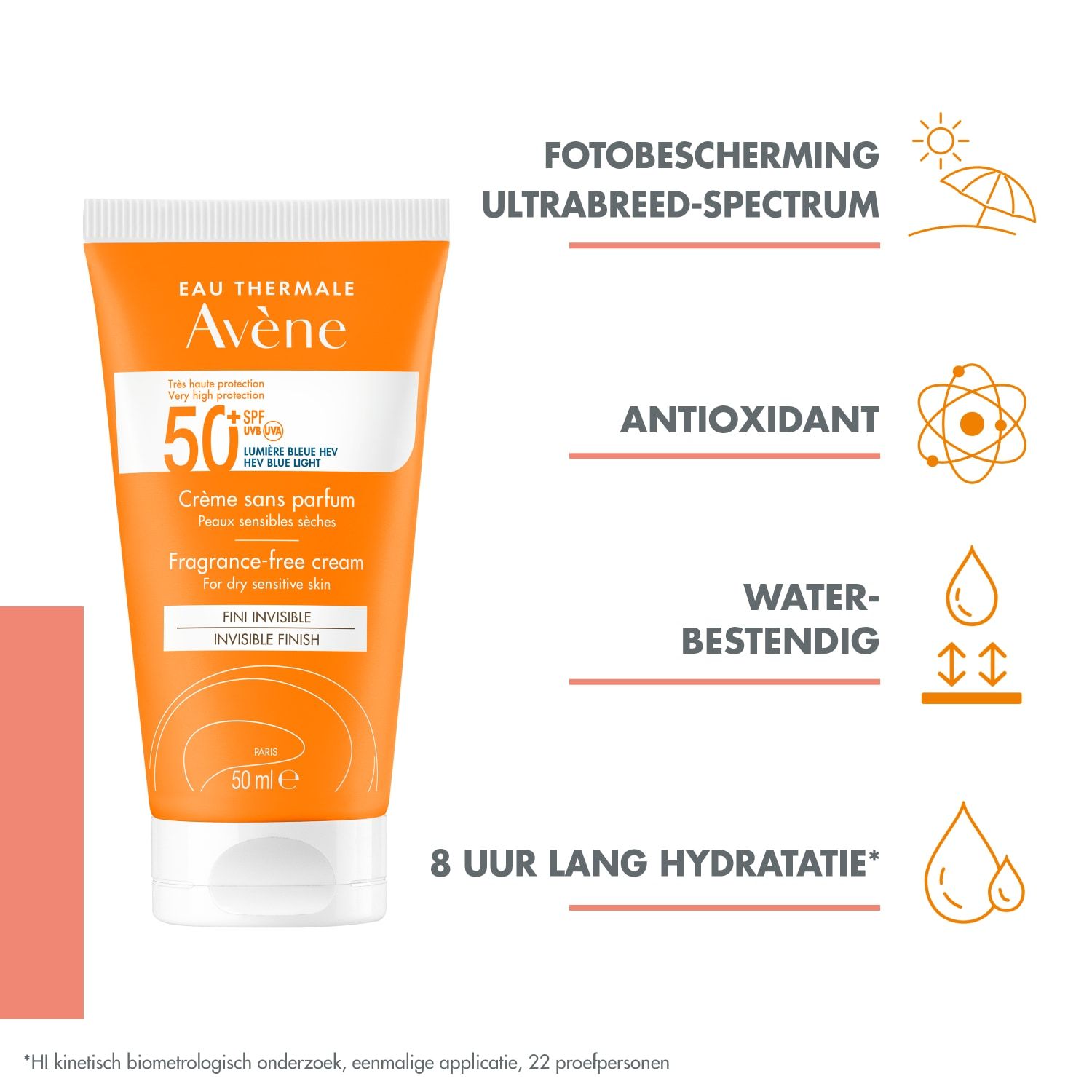 Avène Solaire opaľovací krém, bez parfumácie, neviditeľný povrch, SPF 50+ - 50 ml