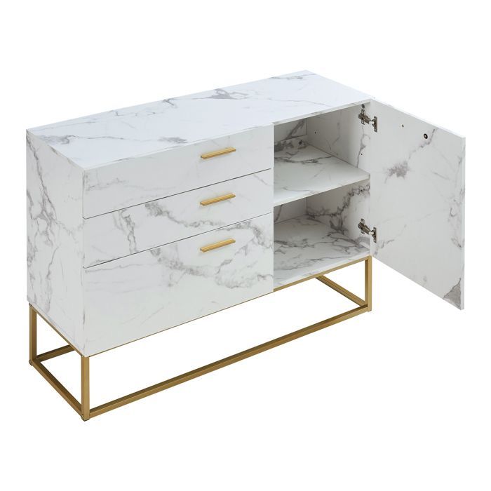 Buffet Lavangen 75 x 100 x 35 cm or effet marbre blanc