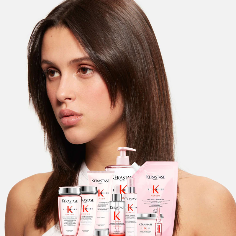 Shampoo fortalecedor Kérastase Genesis Bain Hydra-Fortificant para cabelos fracos e com tendência à queda.