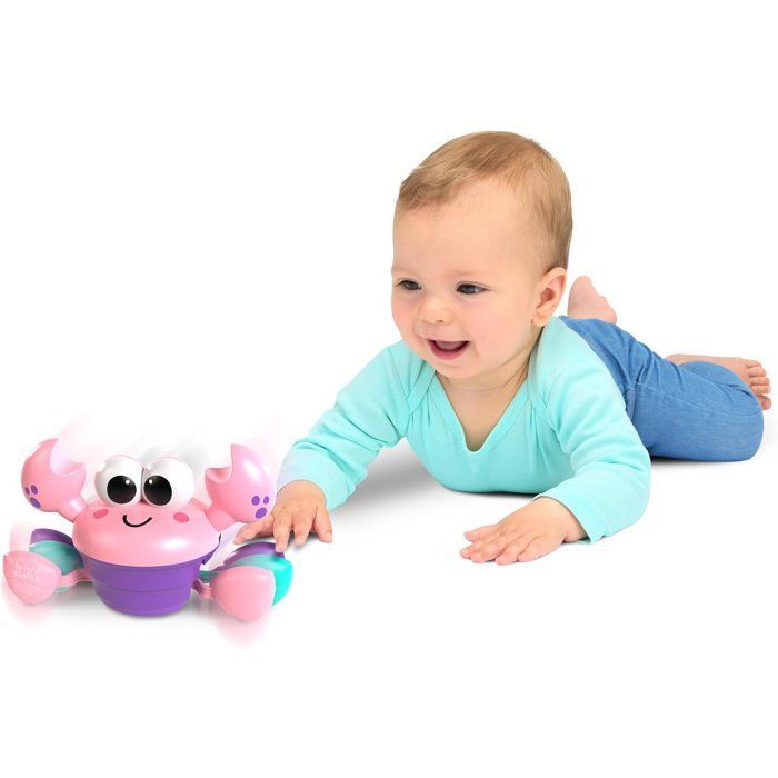 BRIGHT STARTS Walking Crab, Baby Toy 6M+, Musical Toy, Gross and Fine Motor Skills Toy, Obstacle Sensors, Pink