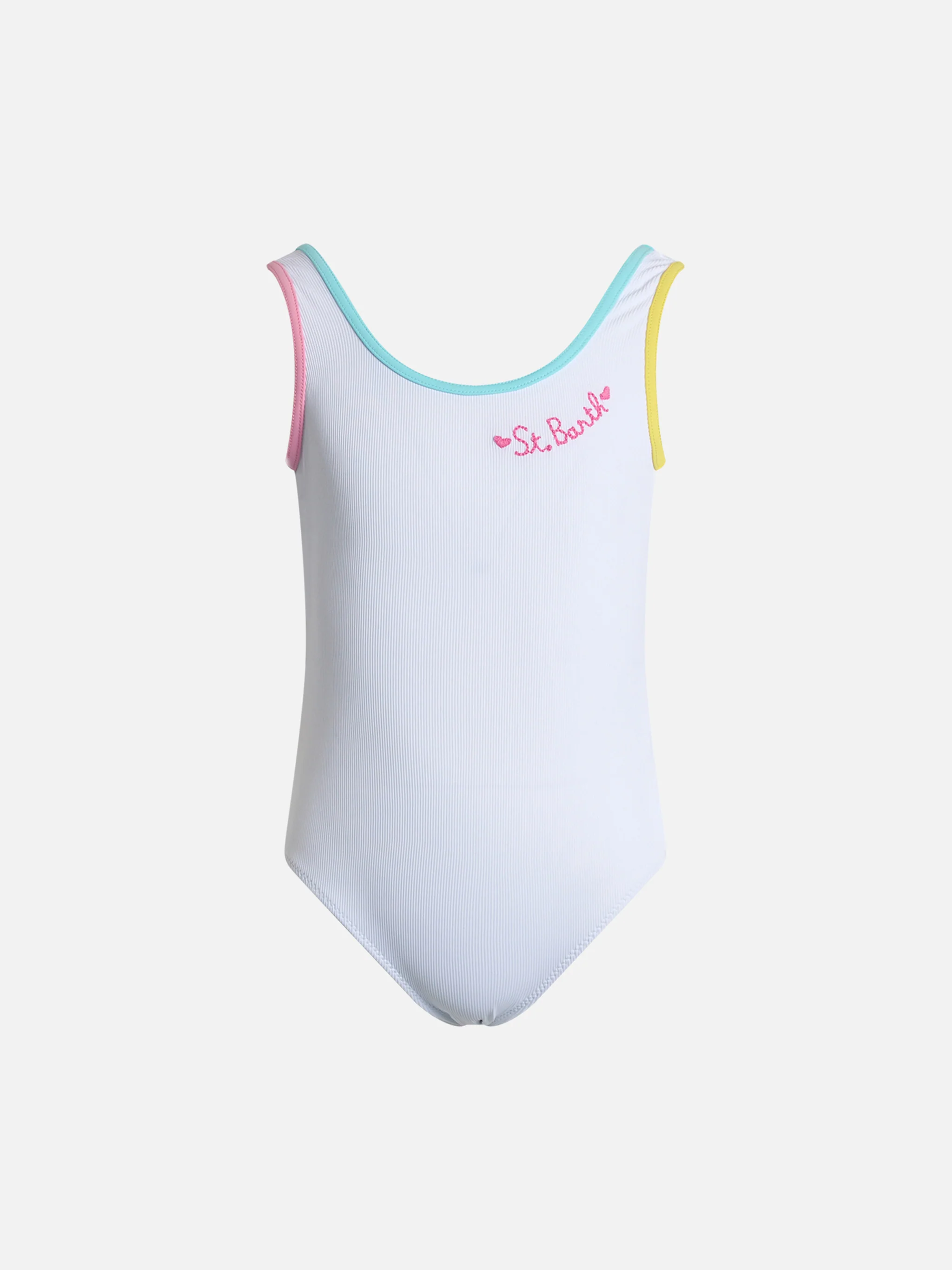 Maillot de bain une pièce côtelé blanc Cara pour filles avec broderie